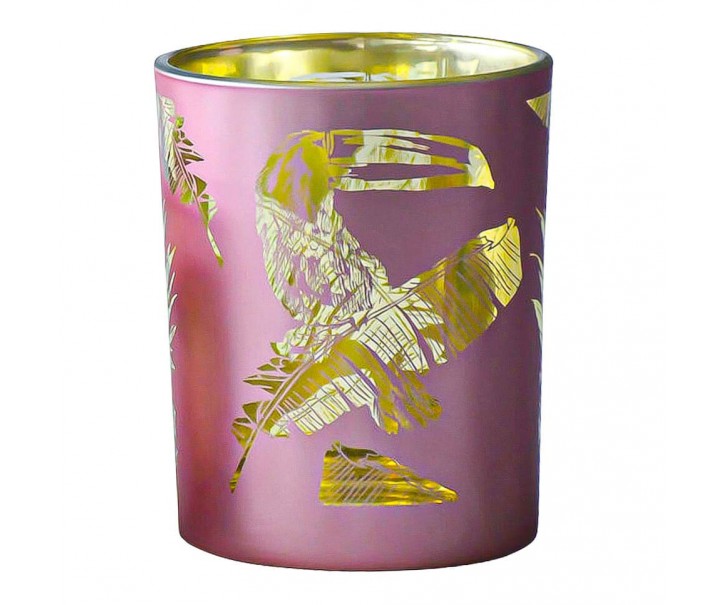 Růžový svícen na čajovou svíčku Toucan L - 10*10*12cm