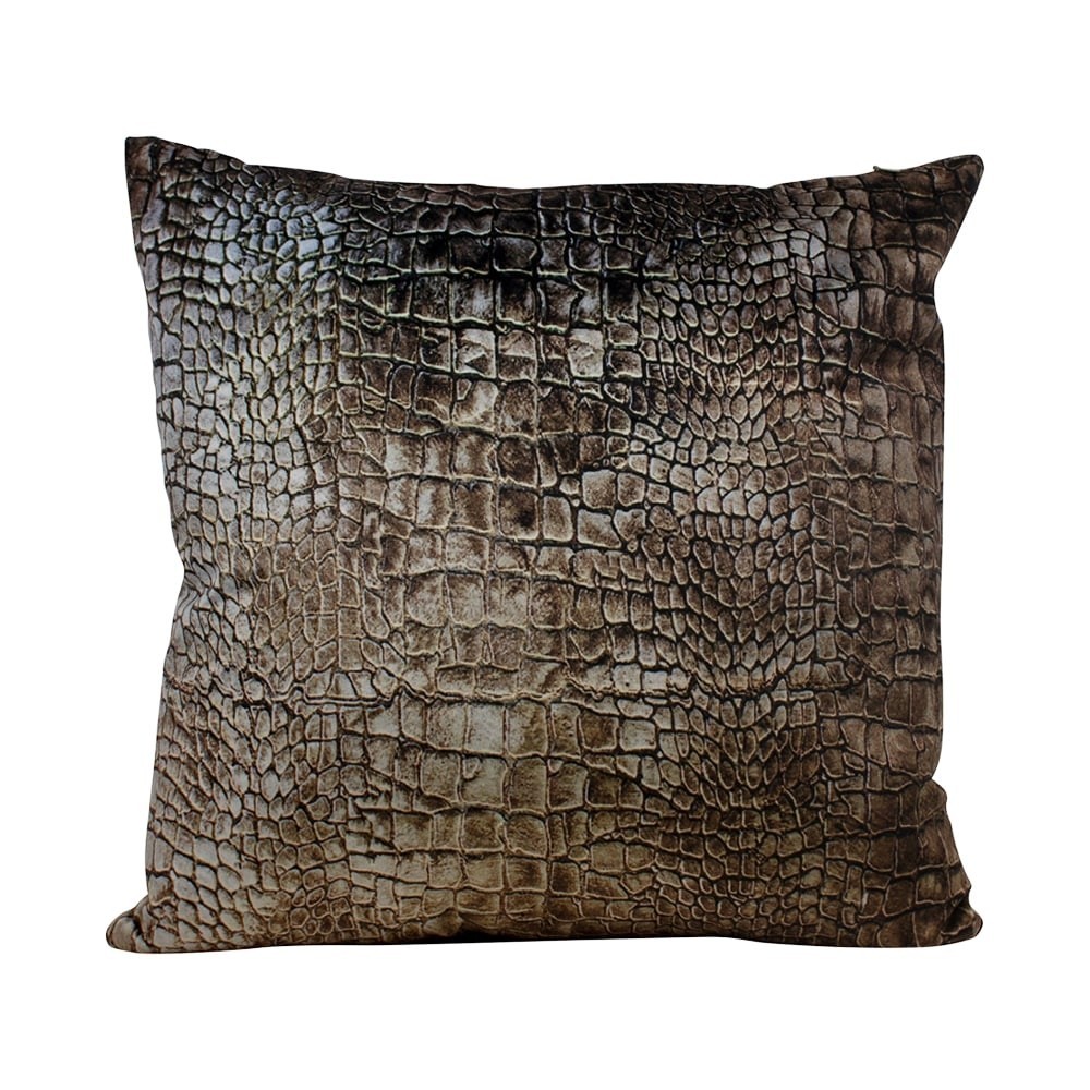 Hnědý sametový polštář s imitací krokodýlí kůže - 45*45*10cm