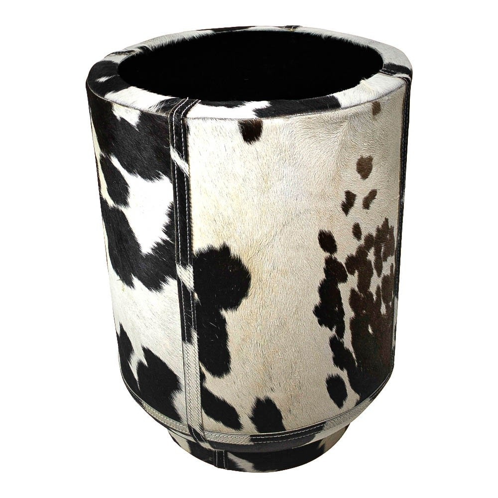 Vysoký květináč z hovězí kůže Planter hnědá / bílá - Ø 35*46cm