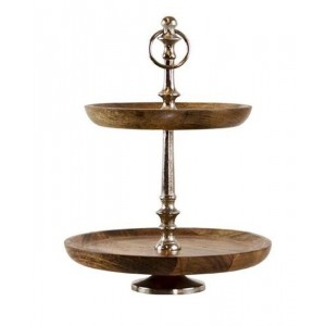 Dřevěno-kovový servírovací 2- patrový etažér Woodd - Ø25*34cm