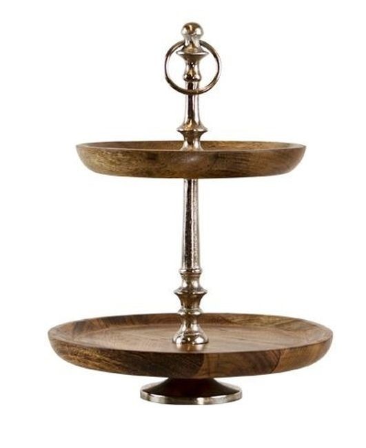 Dřevěno-kovový servírovací 2- patrový etažér Woodd - Ø25*34cm