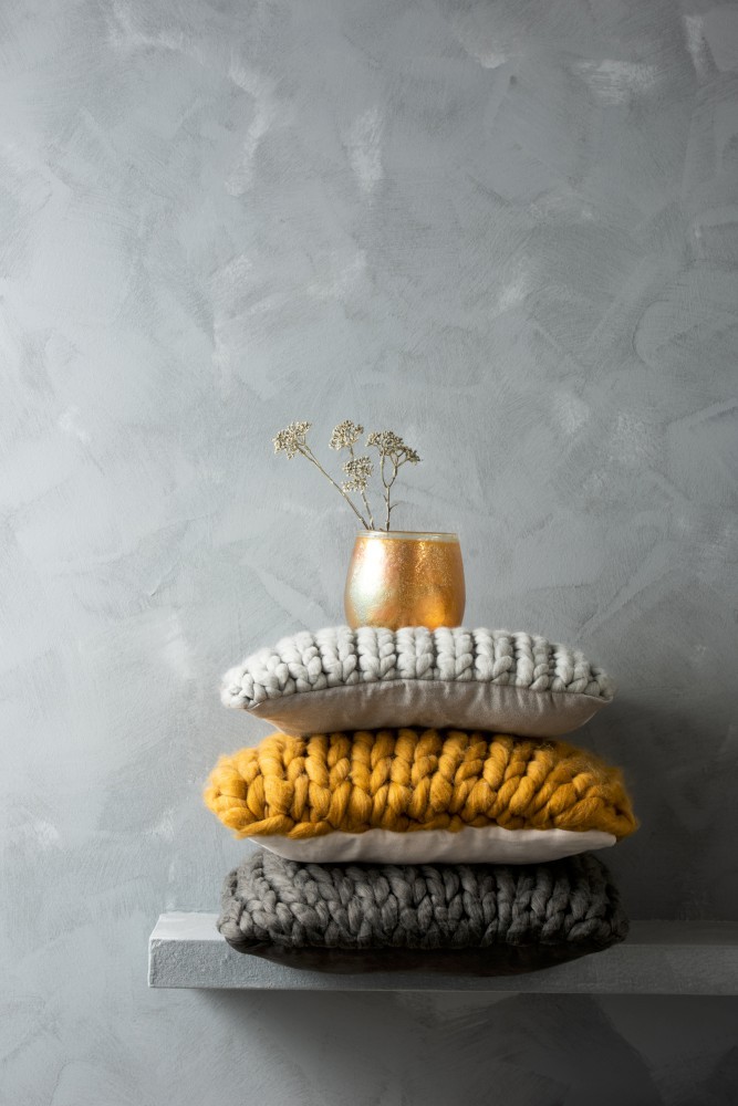 Pletený okrový polštář Tricot ochre - 40*40 cm