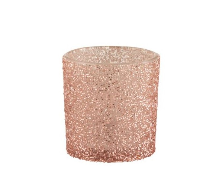 Růžový skleněný svícen Pearl pink - Ø 7*8 cm J-Line by Jolipa