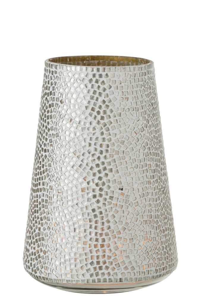 Stříbrno - bílý skleněný svícen Mosaic - Ø 21*30cm J-Line by Jolipa