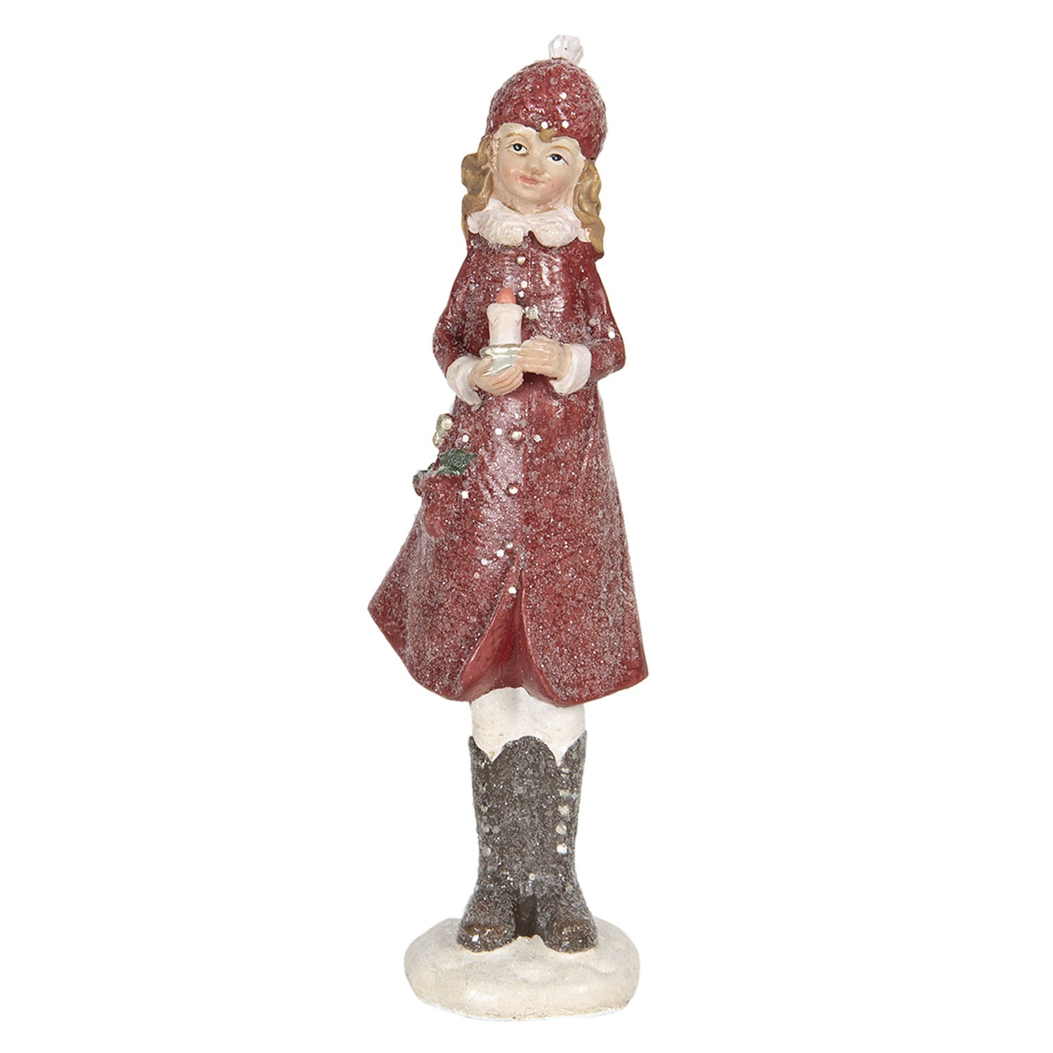 Zimní dekorace dívka se svíčkou - 4*4*16 cm Clayre & Eef