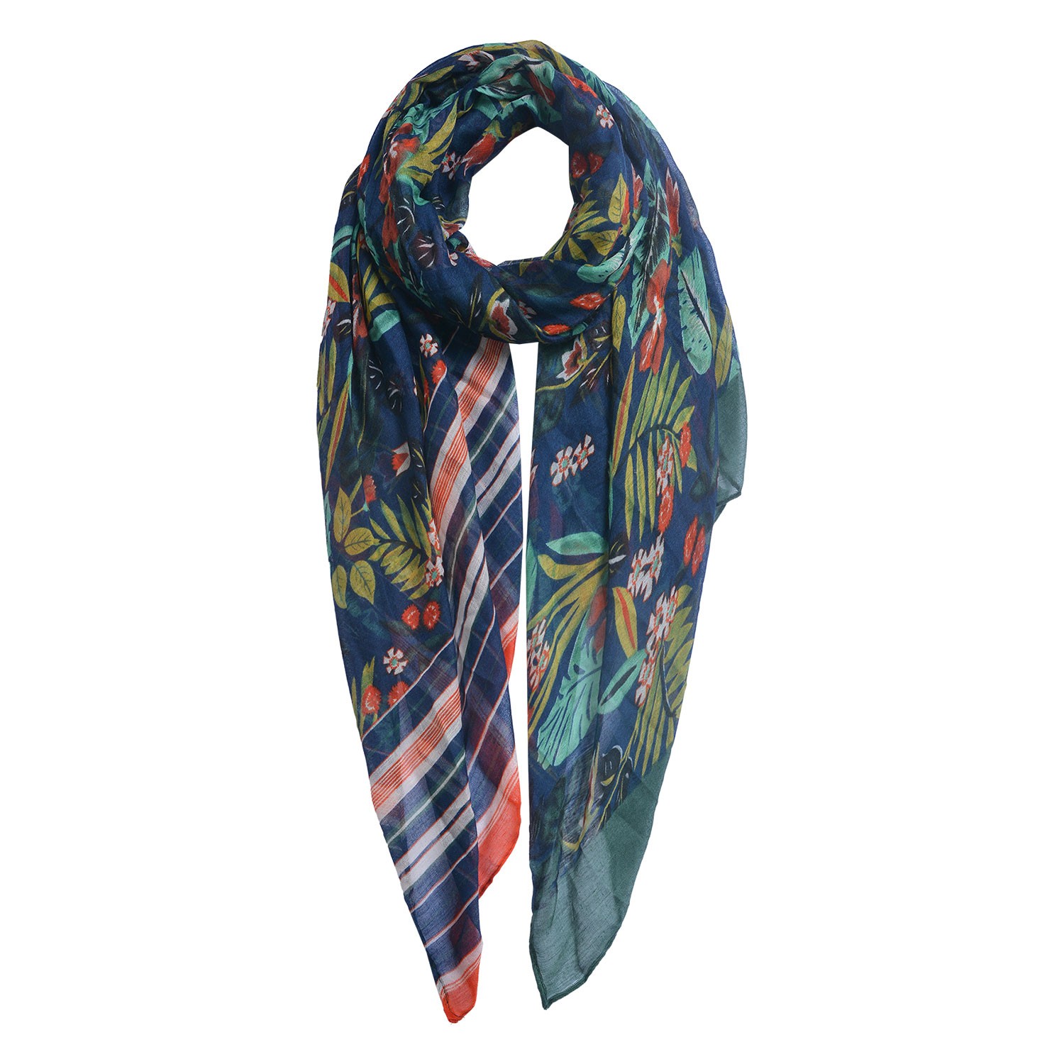 Modrý šátek s barevným potiskem - 80*180 cm Clayre & Eef