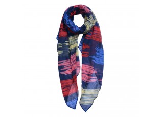 Modrý šátek s barevnými pruhy - 80*180 cm