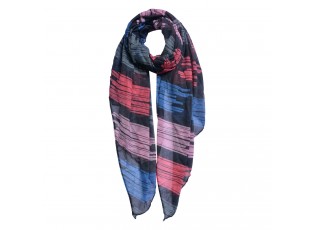 Tmavě šedý šátek s barevnými pruhy - 80*180 cm