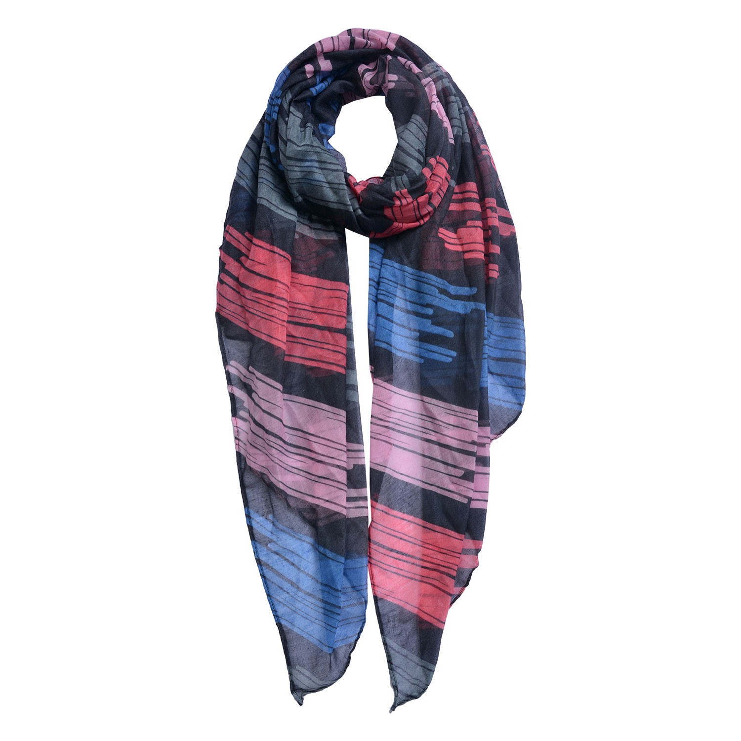 Tmavě šedý šátek s barevnými pruhy - 80*180 cm Clayre & Eef