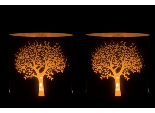 Skleněné svícny na čajovou svíčku s motivem stromu modrý/bílý - Ø 20*20 cm