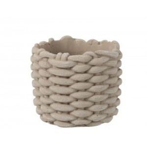 Šedý cementový obal na květináč ve tvaru košíku - Ø 16,5*14,5 cm
