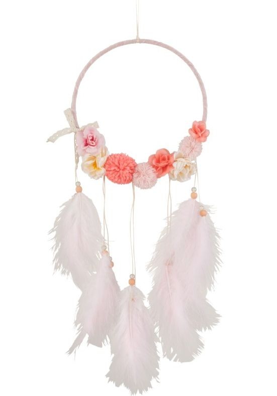 Růžový lapač snů s peříčky Feathers - Ø 20*54cm