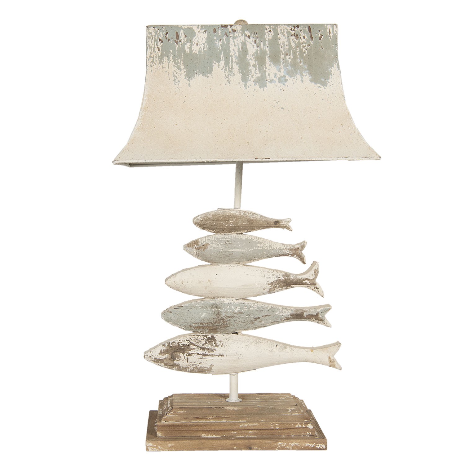 Kovovo-dřevěná vintage stolní lampa s rybami - 44*30*75 cm Clayre & Eef