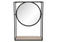 Zrcadlo v černém kovovém rámu s dřevěnou policí - 36*15*50 cm