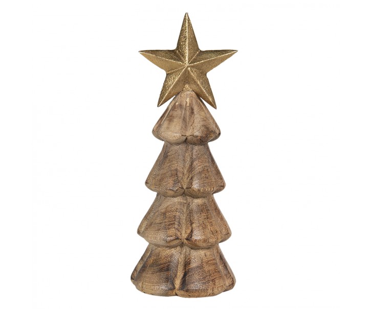 Dřevěná dekorace vánočního stromu s hvězdou - 10*10*28 cm Clayre & Eef