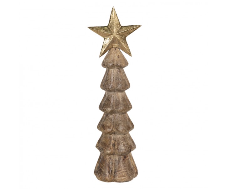 Dřevěná dekorace vánočního stromu se zlatou hvězdou - 10*10*36 cm Clayre & Eef