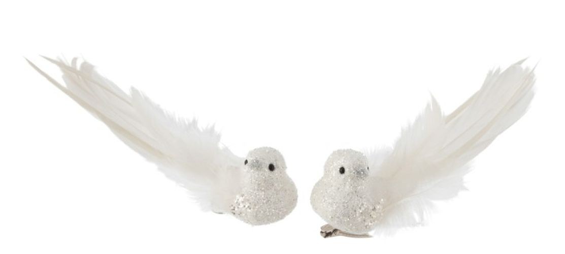 2ks bílá třpytivá ozdoba ptáček s peříčky - 15*7*5cm 8025