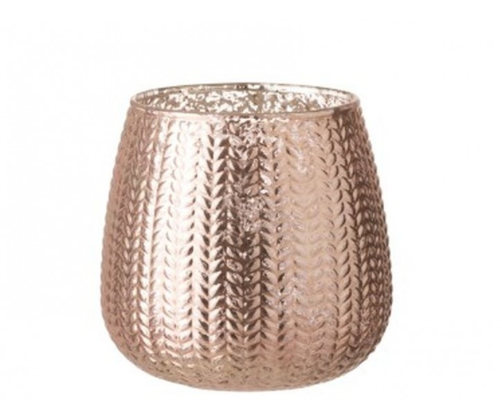 Růžový skleněný svícen Fish bone - Ø 11*11cm J-Line by Jolipa