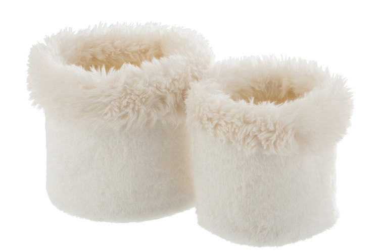 Sada 2 bílých chlupatých obalů na květináče Plush pots – Ø 27 *25 cm