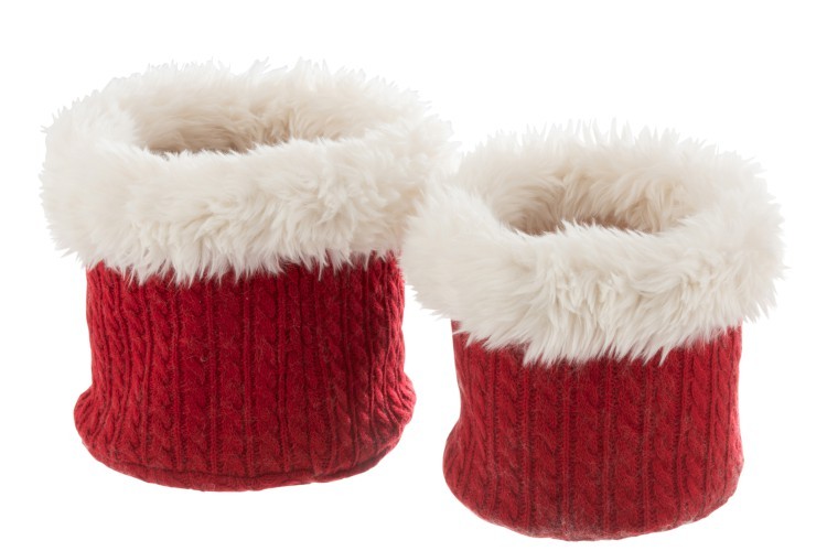 Sada 2 bílo-červených chlupatých obalů na květináče Plush pots – Ø 27 *25 cm