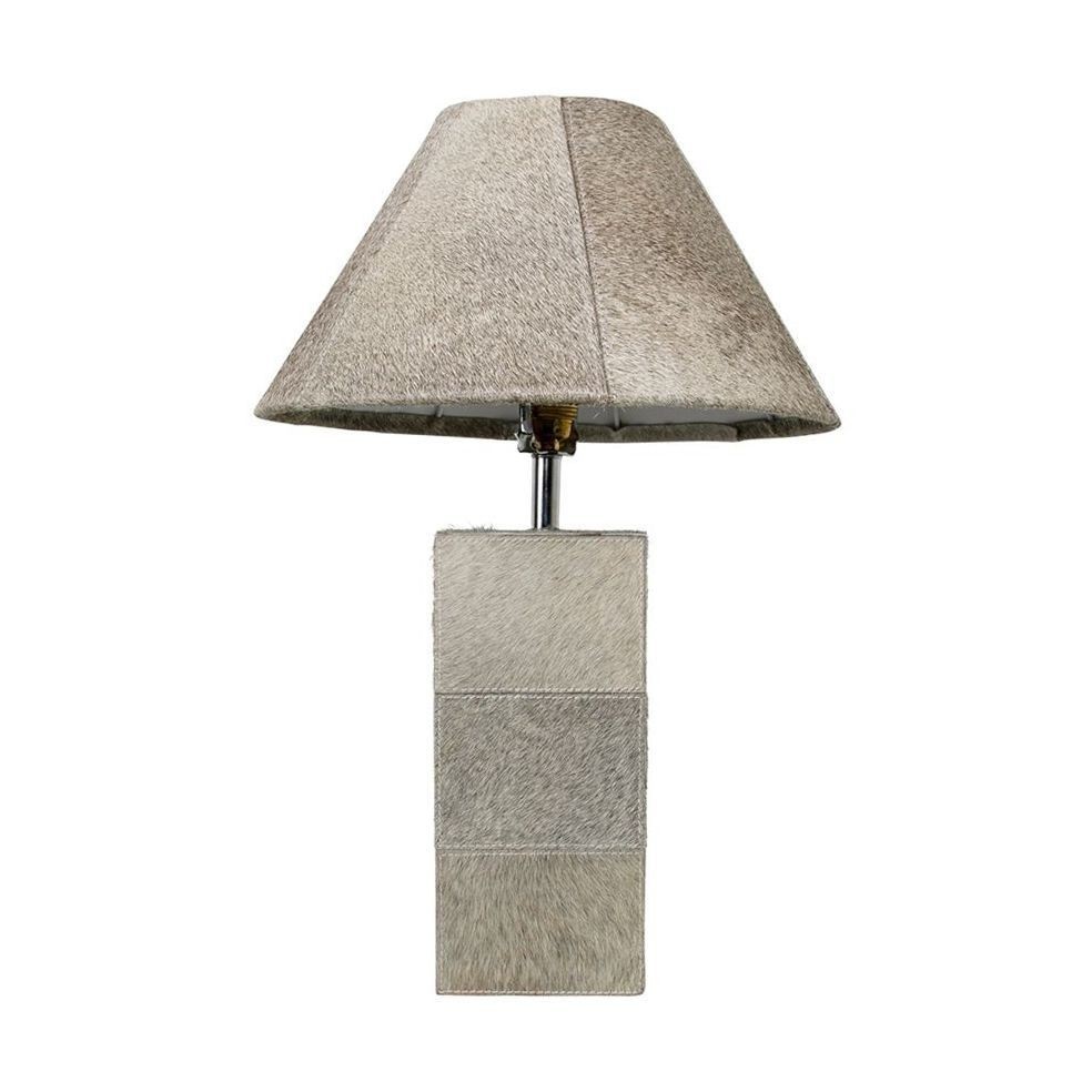 Základna lampy hranatá z hovězí kůže šedá - 13,5*13,5*45cm/E27