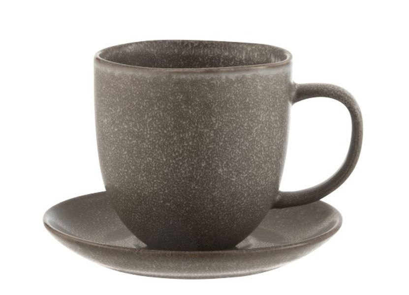 Šedo-hnědý keramický šálek s podšálkem Louise taupe - 12*9*9.5cm