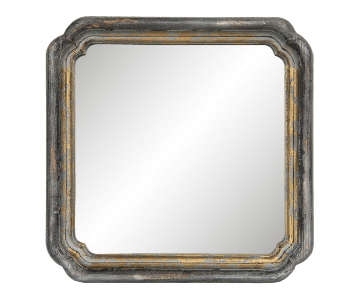 Čtvercové zrcadlo se zaoblenými rohy ve zlatém rámu s patinou - 44*6*44 cm