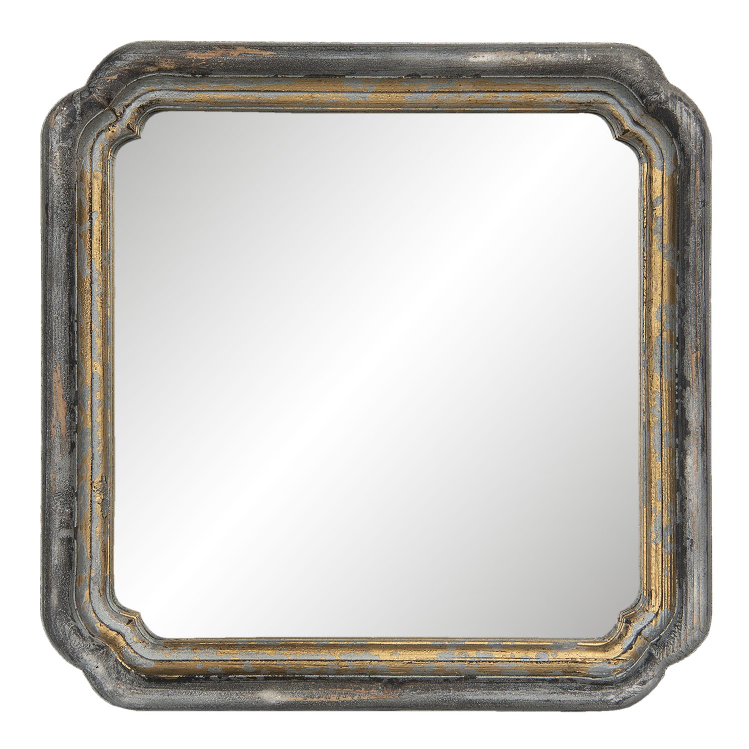 Čtvercové zrcadlo se zaoblenými rohy ve zlatém rámu s patinou - 44*6*44 cm Clayre & Eef