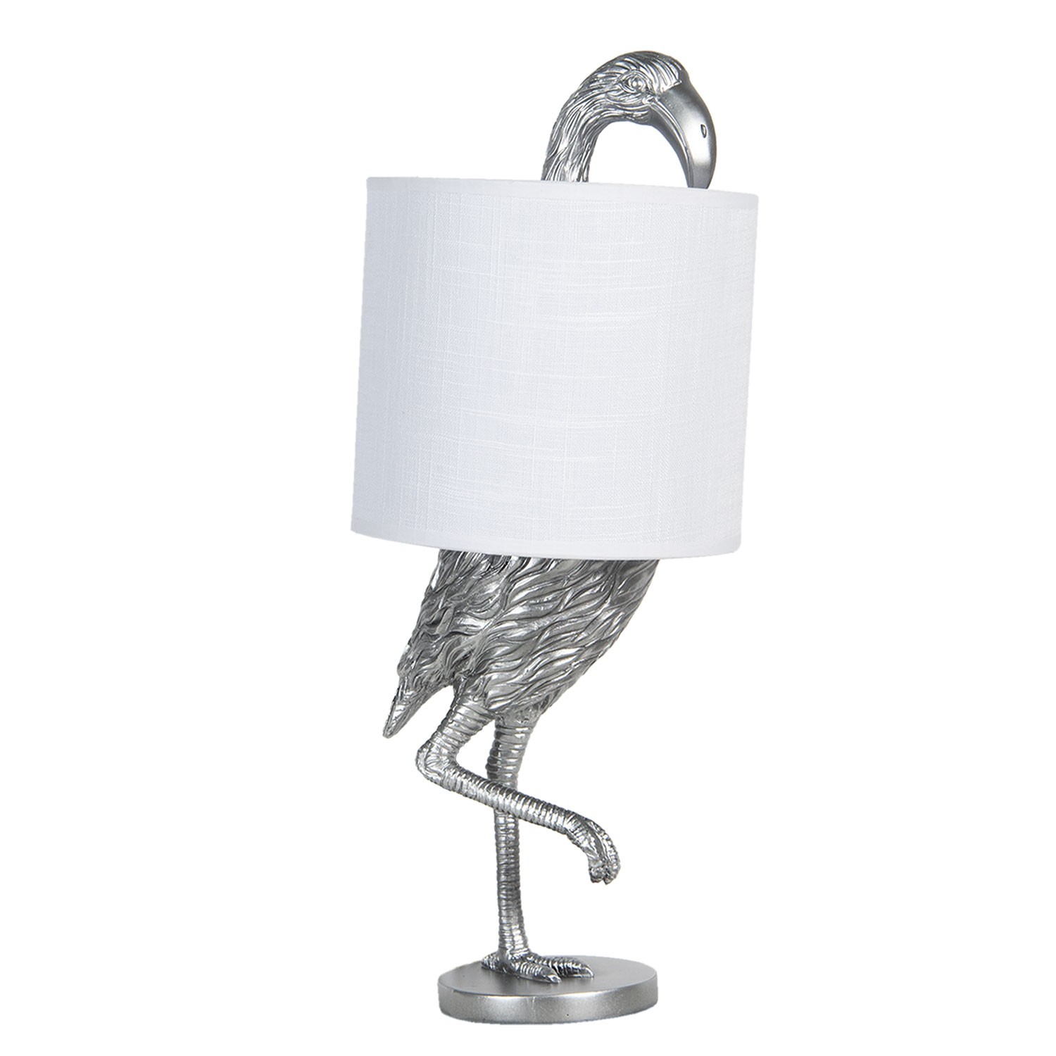Stříbrná stolní lampa Plaměňák s bílým stínidlem - Ø 20*50 cm E27/max 1*60W Clayre & Eef