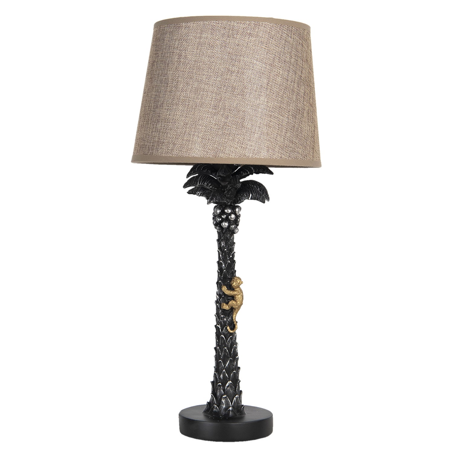 Černá stolní lampa Palma s hnědým stínidlem - Ø 25*5 cm E27/max 1*60W Clayre & Eef