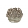 Skleněný svicen na čajovou svíčku se stříbrným zdobením a kamínky Luxy - Ø  8*8cm Barva: Transparentní s popraskánímMateriál: Sklo, kov, kamínky