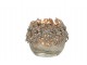 Skleněný svicen na čajovou svíčku se stříbrným zdobením a kamínky Luxy - Ø 8*8cm