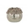 Skleněný svicen na čajovou svíčku se stříbrným zdobením a kamínky Luxy - Ø  8*11cm Barva: Transparentní s popraskánímMateriál: Sklo, kov, kamínky
