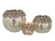 Skleněný svicen na čajovou svíčku se stříbrným zdobením a kamínky Luxy - Ø 8*11cm