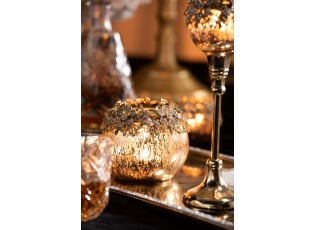 Skleněný svicen na čajovou svíčku se stříbrným zdobením a kamínky Luxy - Ø 8*8cm