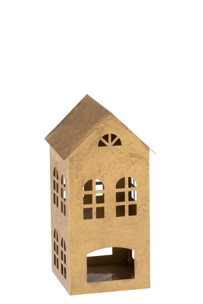 Zlatý kovový domeček na čajovou svíčku - 15*14*28cm