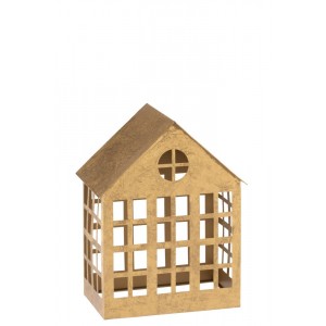 Zlatý antik kovový domek na svíčku - 22*14*28cm