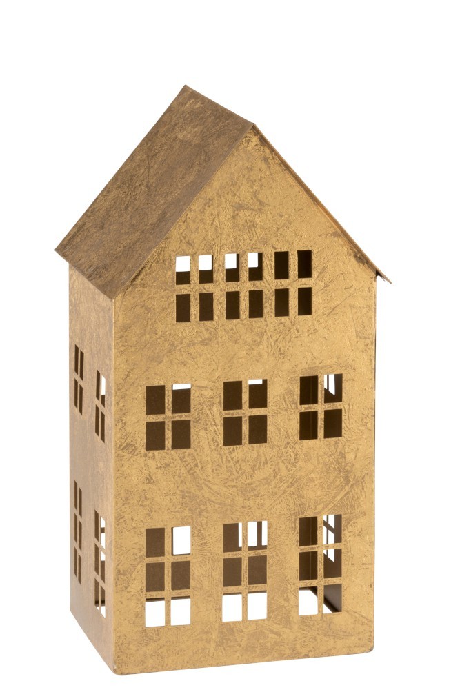 Zlatý kovový domeček na svíčku - 19*17*37cm