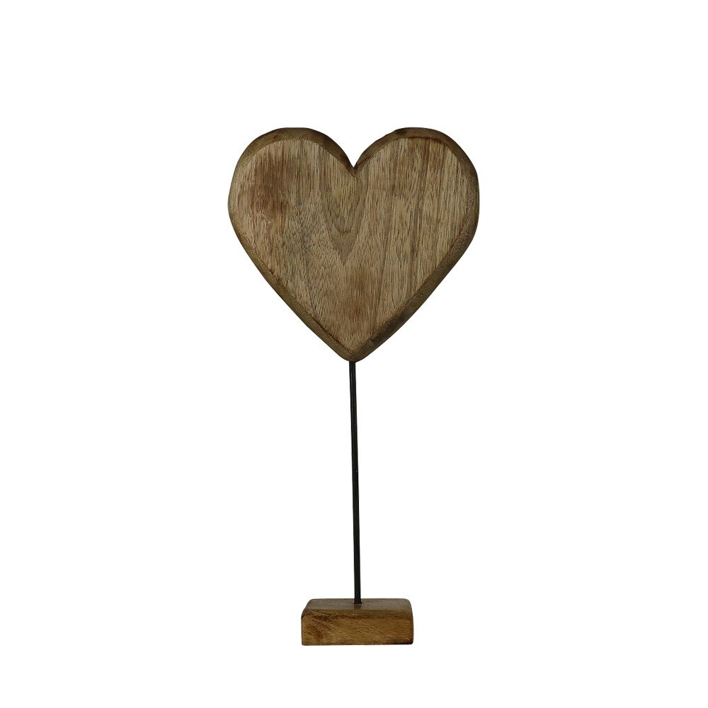 Dekorace srdce z mangového dřeva na podstavci - 35cm CISHM35
