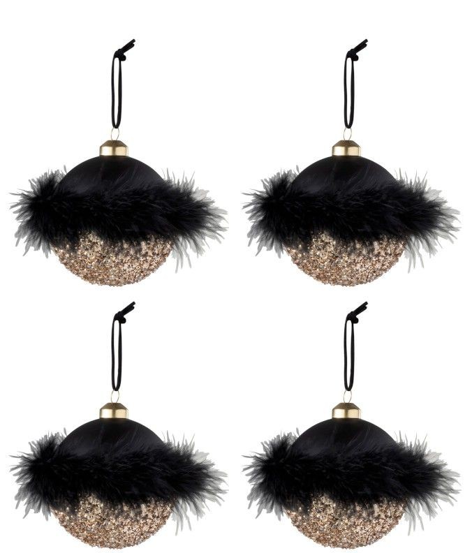 4ks zlatočerné vánoční koule Baubles – Ø 11 cm