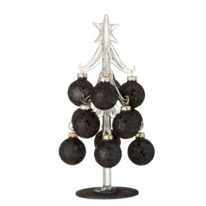 Skleněný stromek s černými koulemi Baubles Stars – 10*10*20 cm