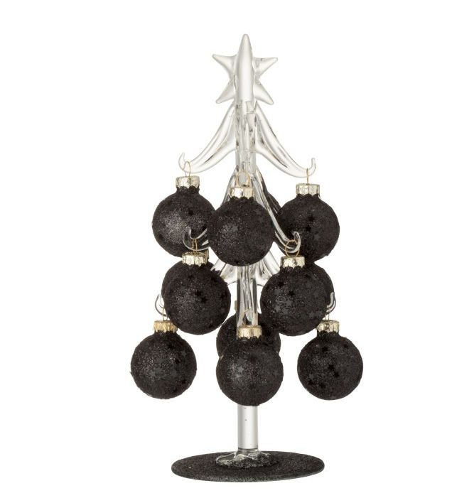 Skleněný stromek s černými koulemi Baubles Stars – 10*10*20 cm