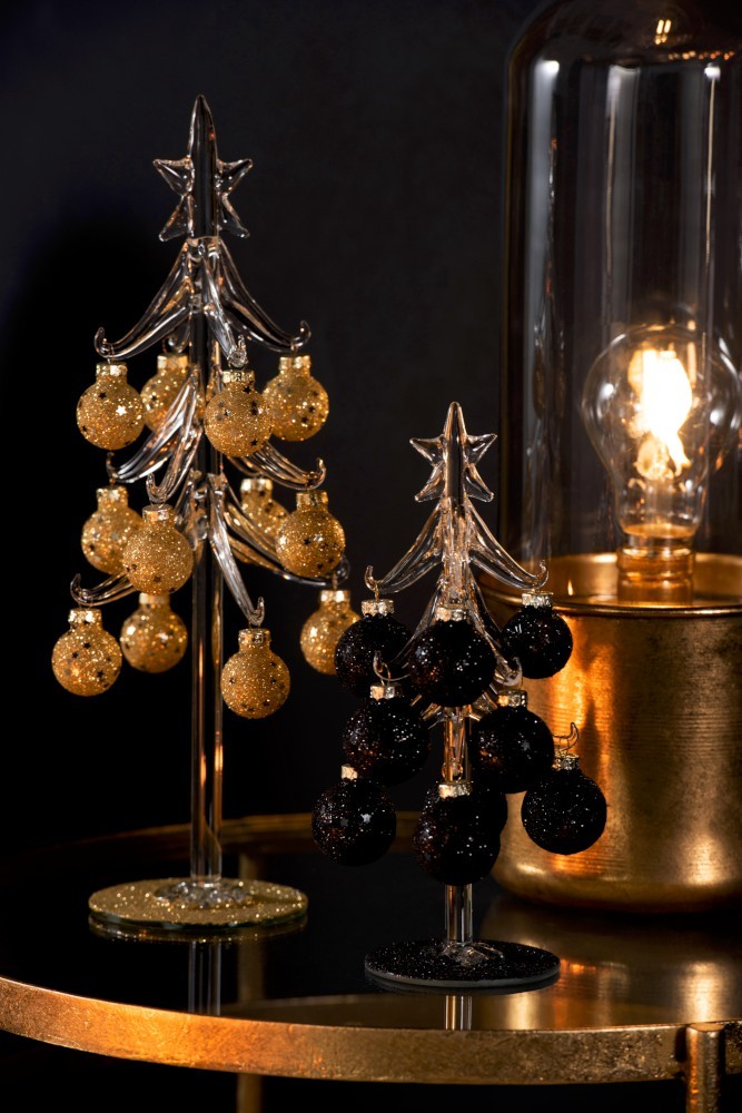 Skleněný stromek s černými koulemi Baubles Stars – 10*10*20 cm