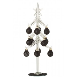 Skleněný stromek s černými koulemi Baubles Stars Medium – 12*12*30 cm
