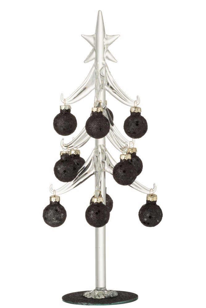 Skleněný stromek s černými koulemi Baubles Stars Medium – 12*12*30 cm