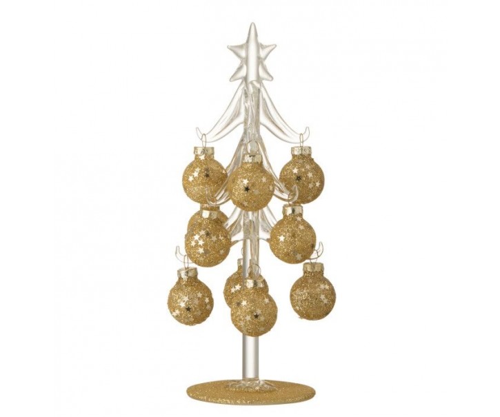 Skleněný stromek se zlatými koulemi Baubles Stars – 10*10*20 cm