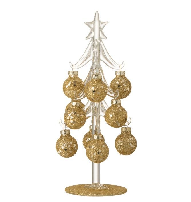 Skleněný stromek se zlatými koulemi Baubles Stars  – 10*10*20 cm J-Line by Jolipa
