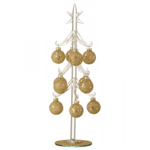 Skleněný stromek se zlatými koulemi Baubles Stars Medium – 12*12*30 cm
