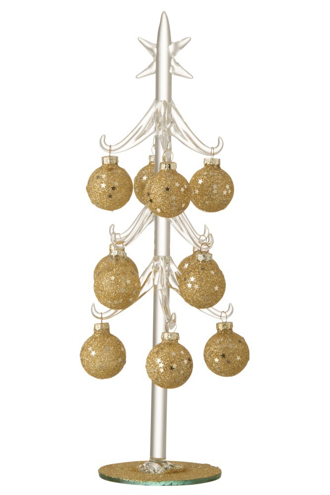 Skleněný stromek se zlatými koulemi Baubles Stars Medium – 12*12*30 cm
