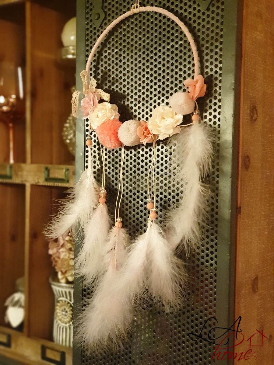 Růžový lapač snů s peříčky Feathers - Ø 20*54cm
